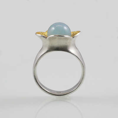 Schmuck von der Bey, Blütenring Aquamarin, 935 Silber, teilvergoldet