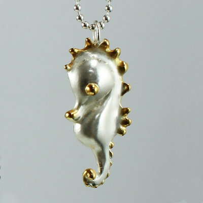 Schmuck von der Bey, Seepferdchen, 935 Silber, teilergoldet