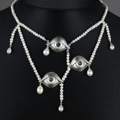 Schmuck von der Bey, Collier Augen, 935 Silber, teilgeschwärzt, Zuchtperlen