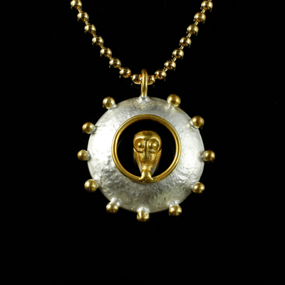 Schmuck von der Bey, Halskette Kleine Eulenlinse, 935 Silber, teilvergoldet