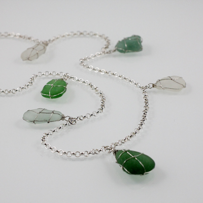 Schmuck von der Bey, Collier Meeresglas, 935 Silber, Glas