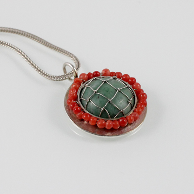 Schmuck von der Bey, Anhänger Serpentin, 935 Silber, Serpentin, Koralle