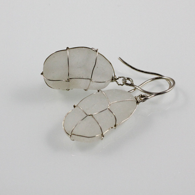 Schmuck von der Bey, Ohrringe Meeresglas, 935 Silber, Glas