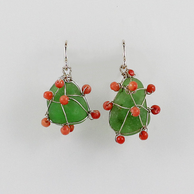 Schmuck von der Bey, Ohrringe Meeresgrün, 935 Silber, Glas, Koralle