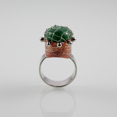 Schmuck von der Bey, Ring mit Fischen, 935 Silber, Kupfer, Aventurin