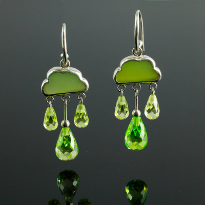 Schmuck von der Bey, Wolkenohrringe, 935 Silber, Chalcedon, Zirkonia