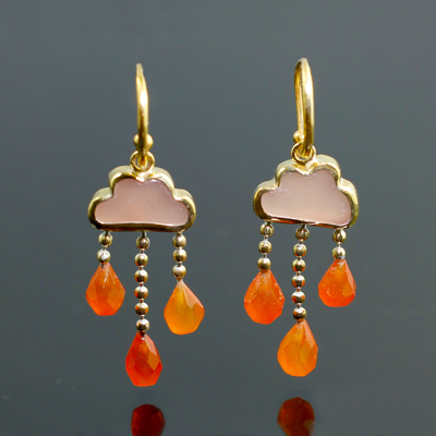 Schmuck von der Bey, Wolkenohrringe, 935 Silber, vergoldet, Karneol, Chalcedon